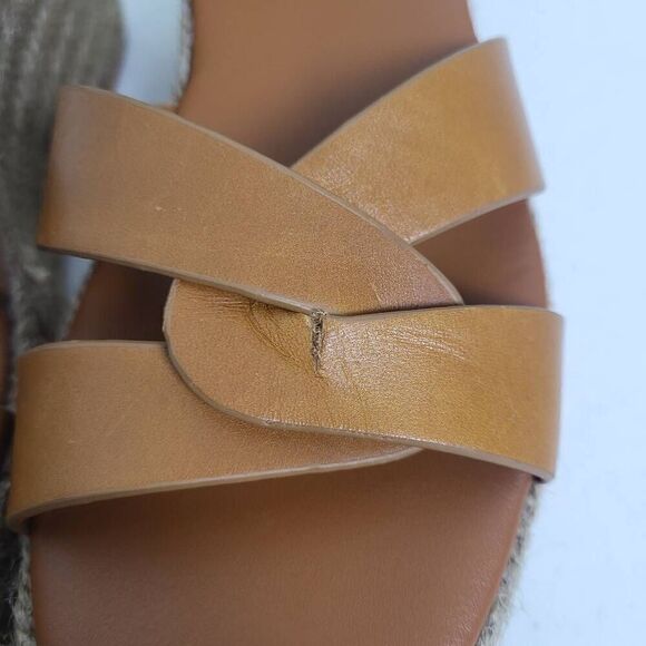 ZARA Tan Leather Hessian Wedge Sandals Shoes Size 39 UK 6 US 8 Summer Holiday - Picture 7 of 10